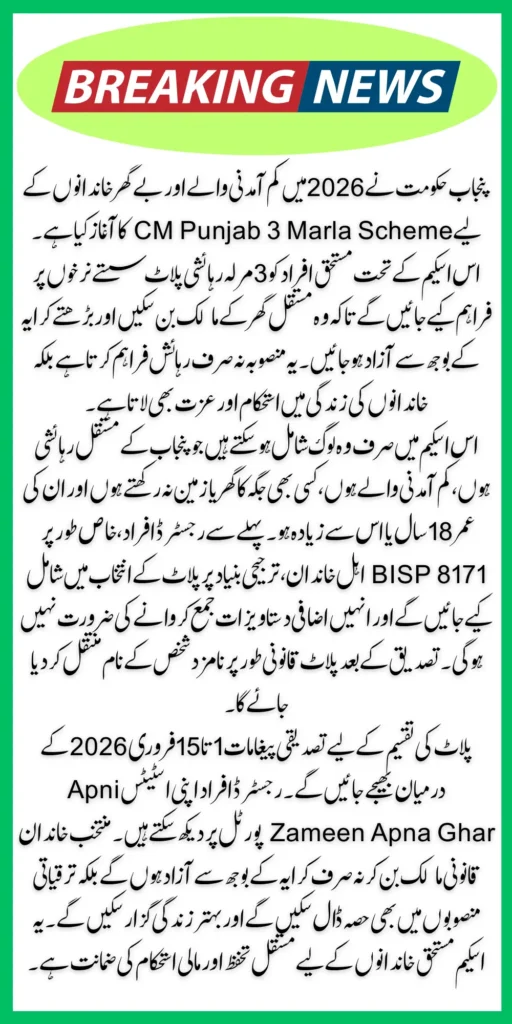 3 Marla Scheme Punjab 2026 Detailed For Registered People Know Plot Distribution Date
