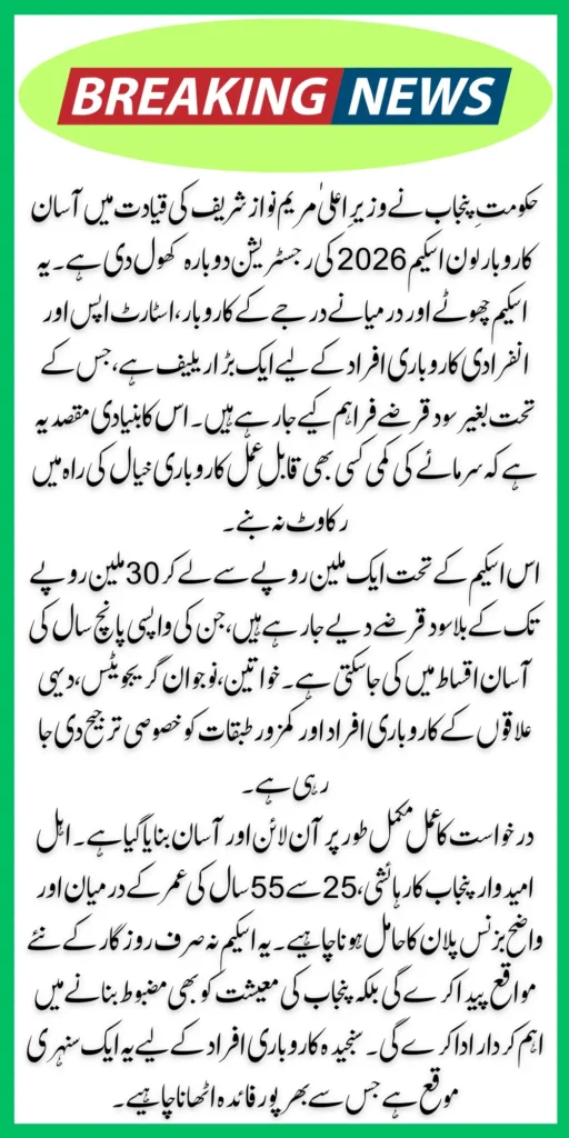 Asaan Karobar Loan Scheme Registration Reopen Get Upto 30 Million Know Full Guide 2026