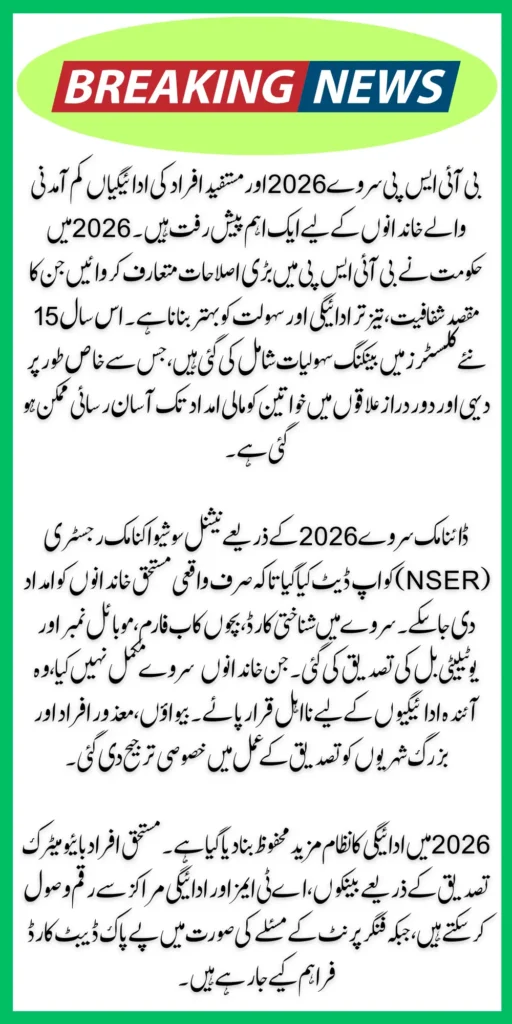 BISP Survey 2026 Beneficiary Payment Distribution Newly Bank Added 15 Cluster