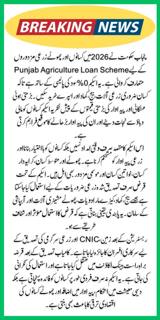 Punjab Agriculture Loan Scheme 2026 with 0% Interest To Buy Essential Products Know Details