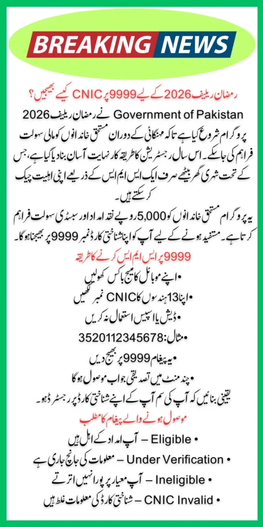 How to Message CNIC on 9999 for Ramzan Relief 2026